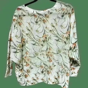 Collezioni Leonardo Sweater‎ Womens 1XL Ivory Floral Open Weave Dolman Sleeve